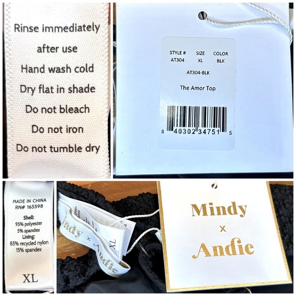 NWT Mindy x Andie The Amor Bikini Top in Black, Popcorn Texture, Size XL - Picture 8 of 10